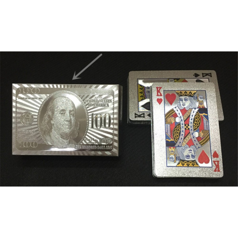 54Pcs Creative Waterproof 100 Dollar Plastic Poker Playing Cards - Silver