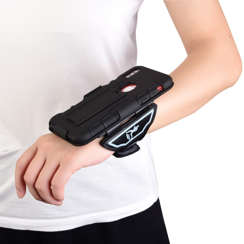 iPhone X 3 - in - 1 PC TPU Hybrid Armband Wristband Suojakuori with Kickstand