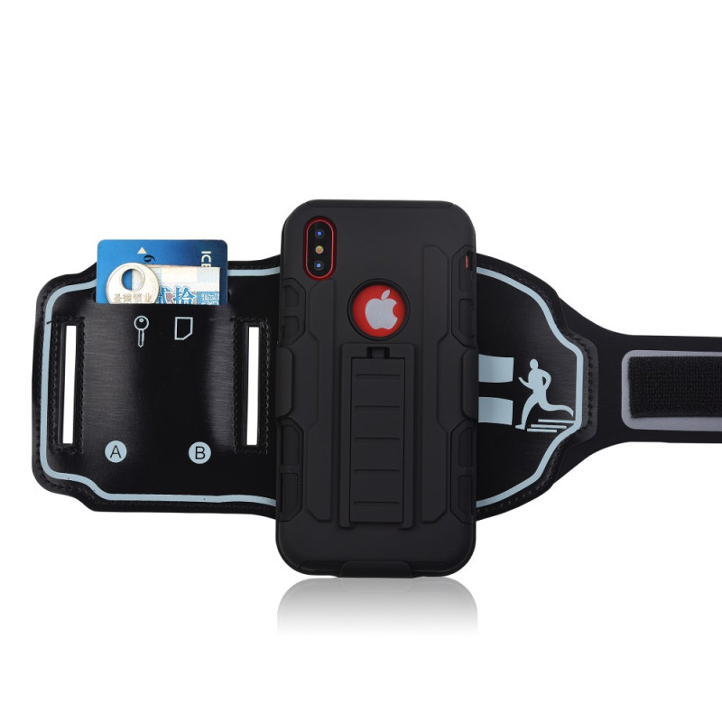 iPhone X 3 - in - 1 PC TPU Hybrid Armband Wristband Case with Kickstand