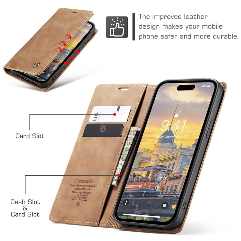 CASEME Retro Wallet Case for iPhone 15 Pro - Brown