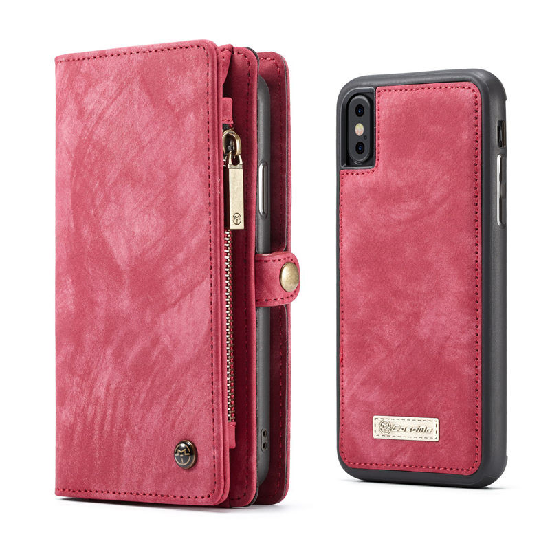 CASEME Detachable 2 - in - 1 Multi - slot Suojakuori - iPhone X / XS - Punainen