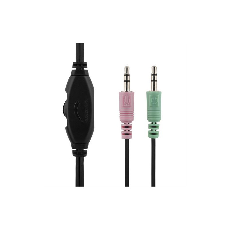 DELTACO headset, sluten, volymkontroll på kabeln, 2x3,5mm, 2m