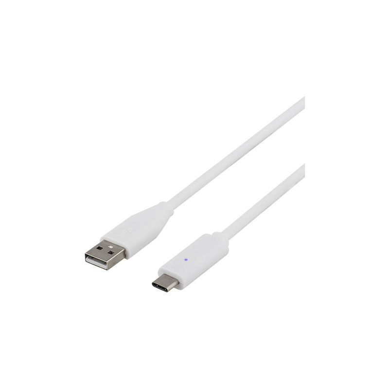 DELTACO USB 2.0 - kabel, Type C - Type A ha, 2m, hvit