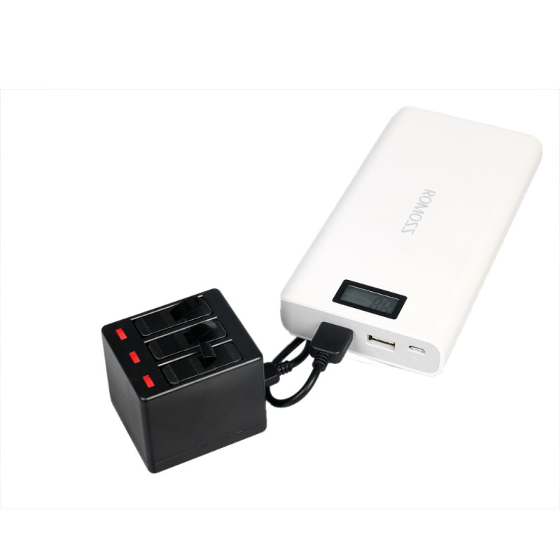 GoPro Hero5 Trippel batteriladdare with LED - indikatorer