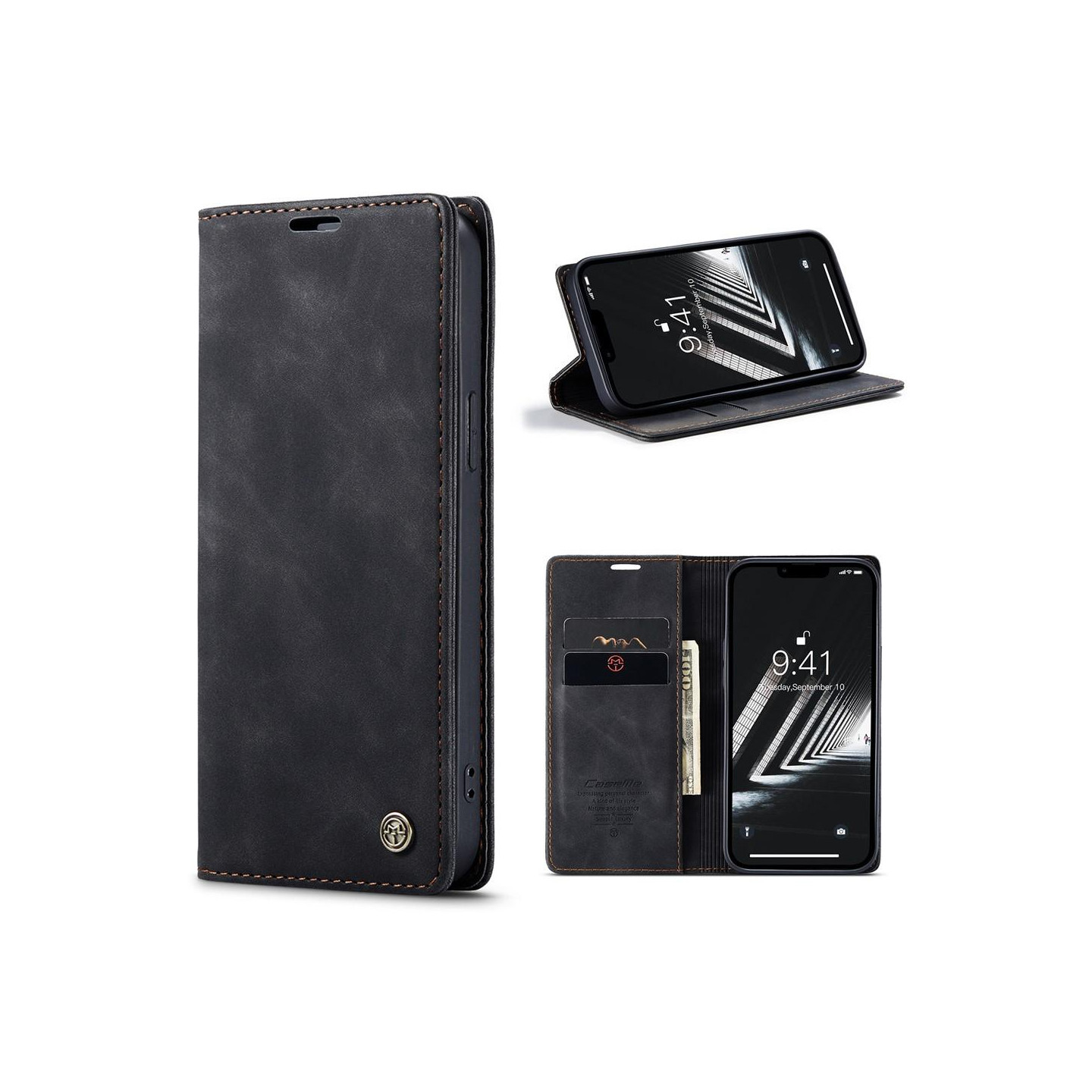 CASEME Retro tegnebog taske til iPhone 15 - sort