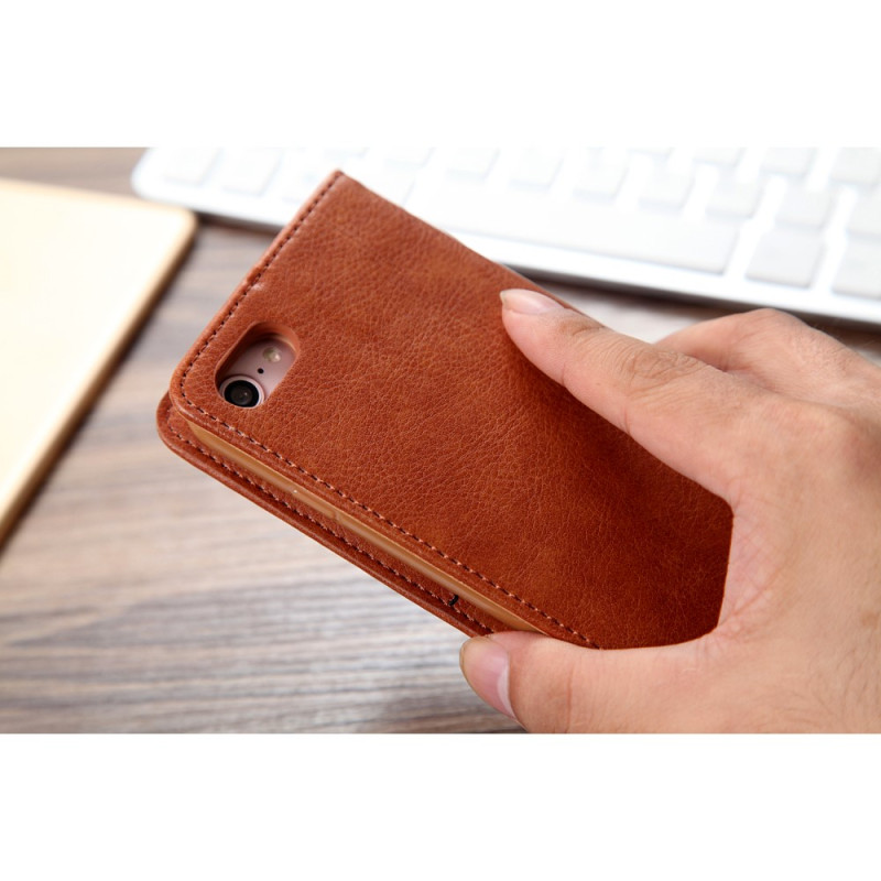 CMAI2 Litchi plånbokscase for iPhone 7 / 8 / SE (2020) - Brown