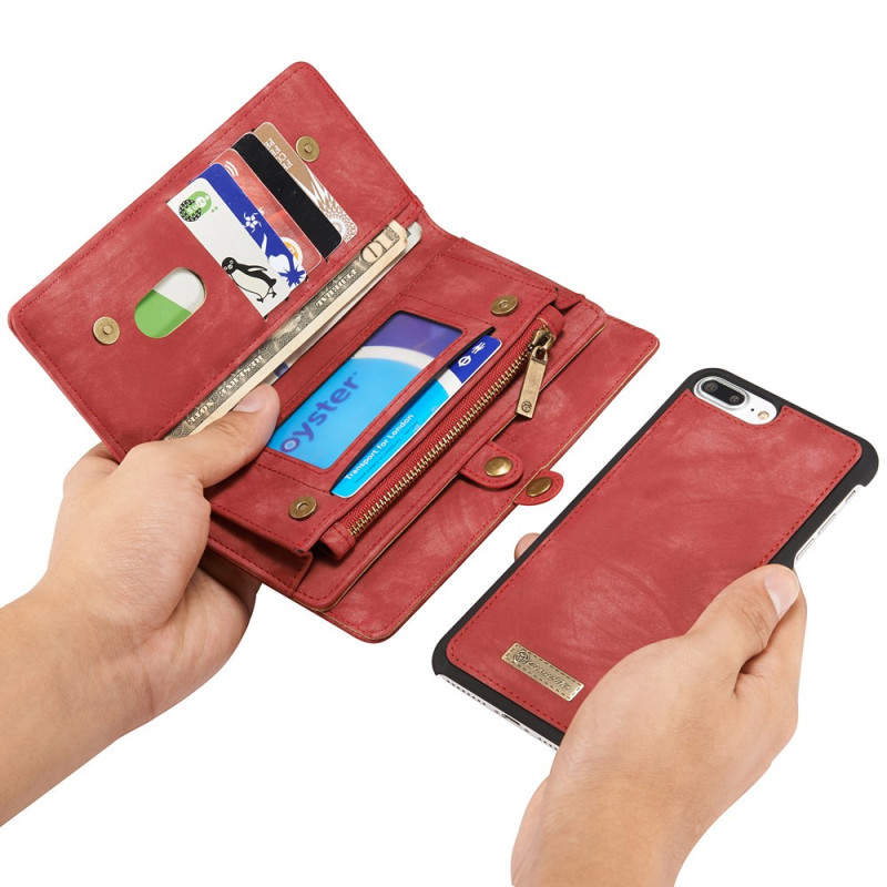 CASEME iPhone 7 Plus / 8 Plus Retro Split läder plånbokscase - Red
