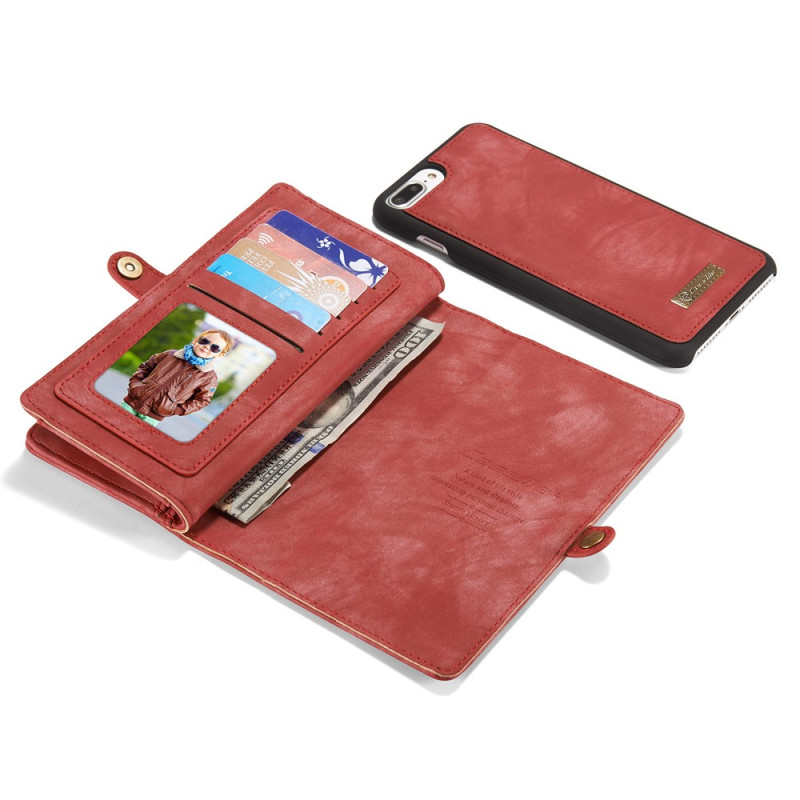 CASEME iPhone 7 Plus / 8 Plus Retro Split läder plånbokscase - Red