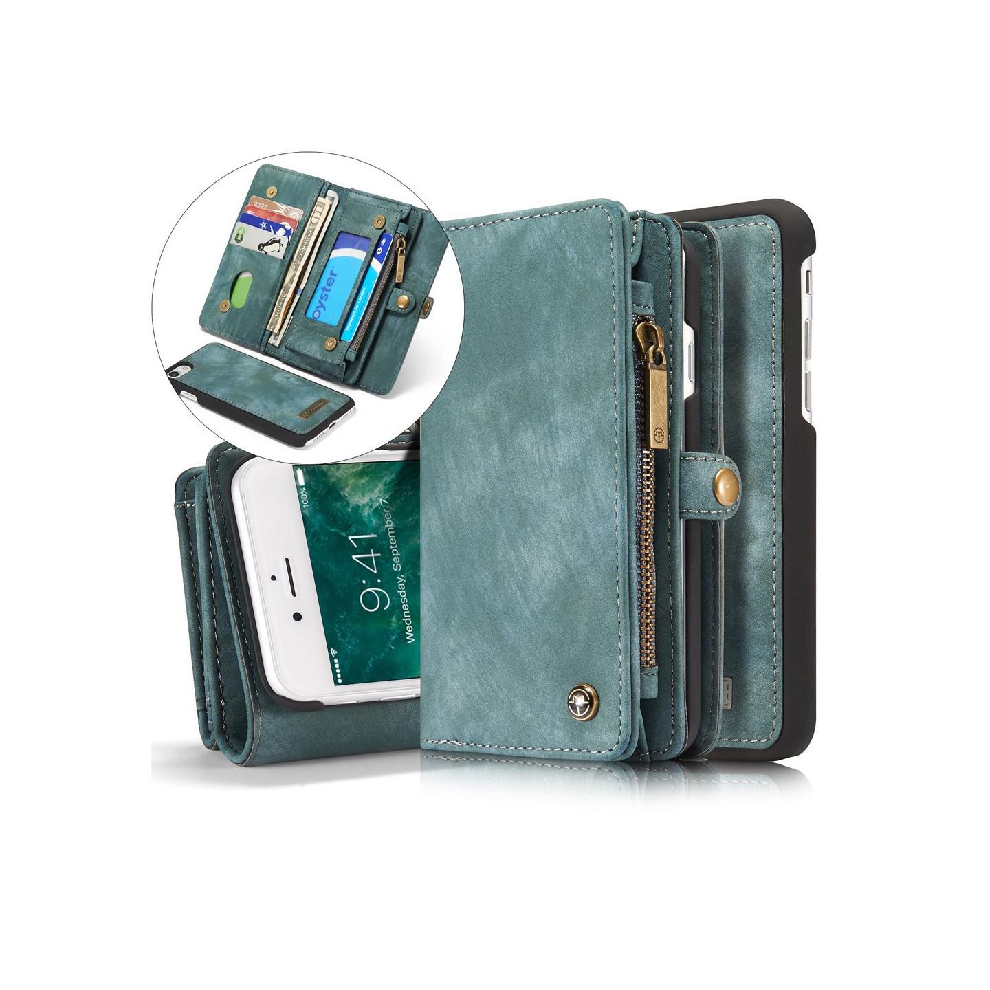 CASEME iPhone 7 Plus / 8 Plus Retro Split läder plånbokssuojakuori