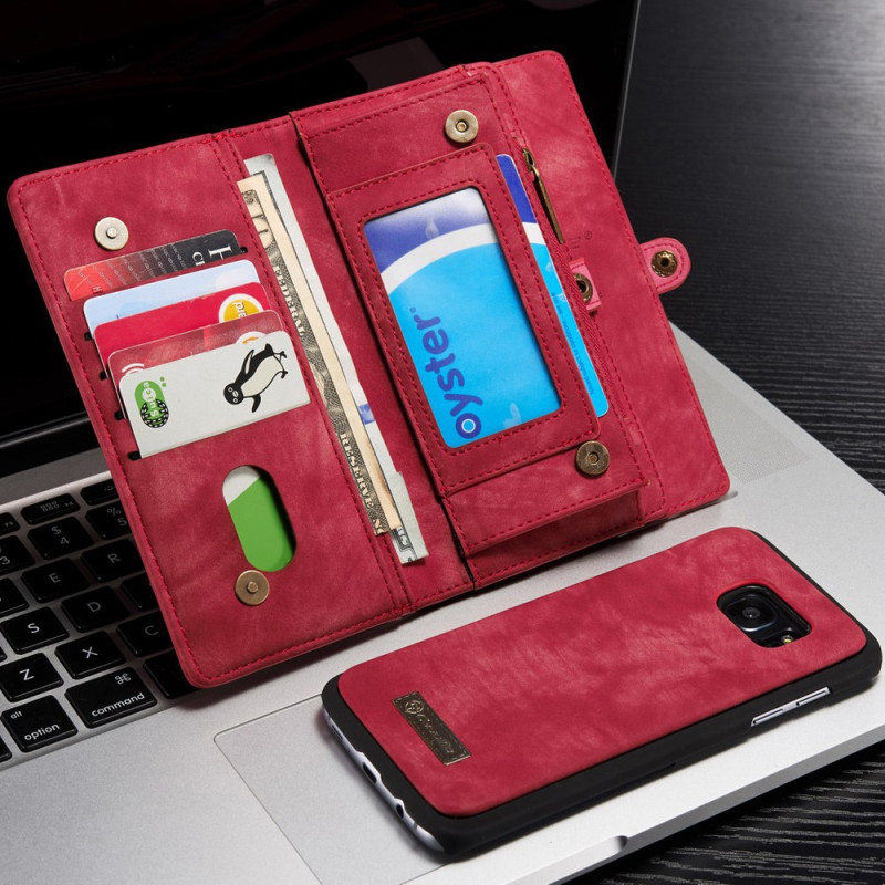 CASEME Samsung Galaxy S7 Edge Retro läder Lompakkokotelo - Punainen