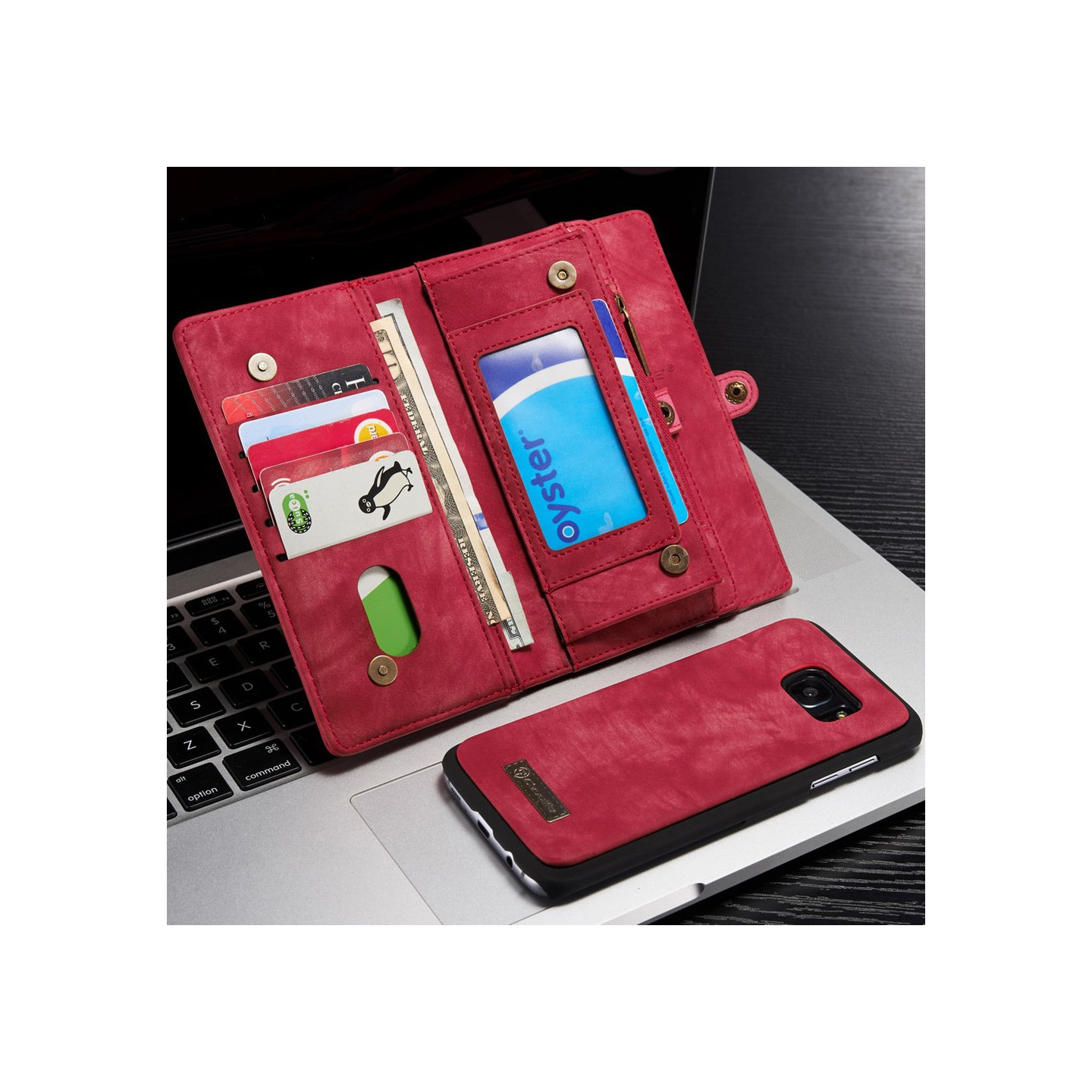 CASEME Samsung Galaxy S7 Edge Retro läder Wallet Case - Red