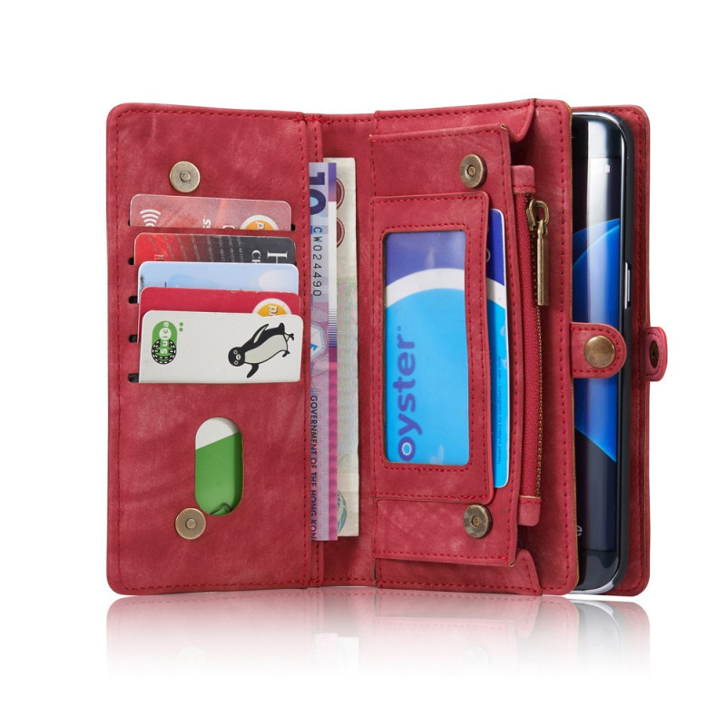 CASEME Samsung Galaxy S7 Edge Retro Lær Lommebok - cover - Rød