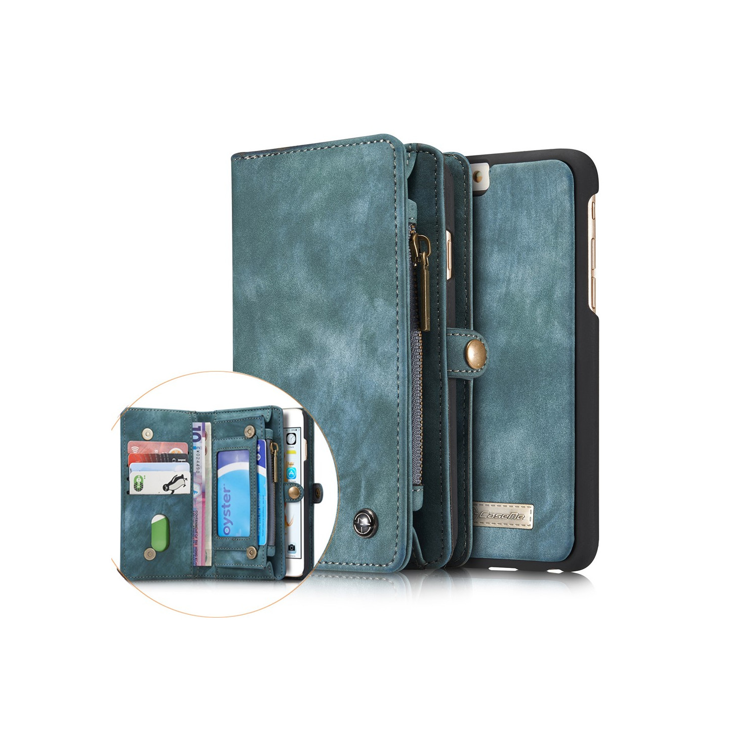 CASEME iPhone 6s 6 Retro Split läder plånbokscase - Blue