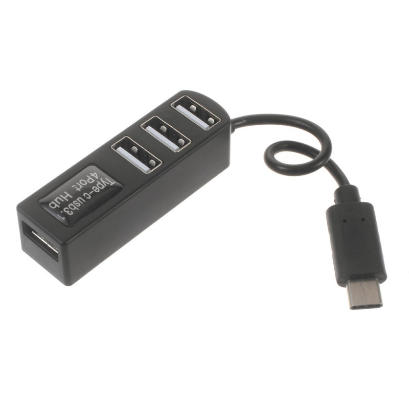 4 porter USB 3.1 Type C Hub høyhastighets hub SVART