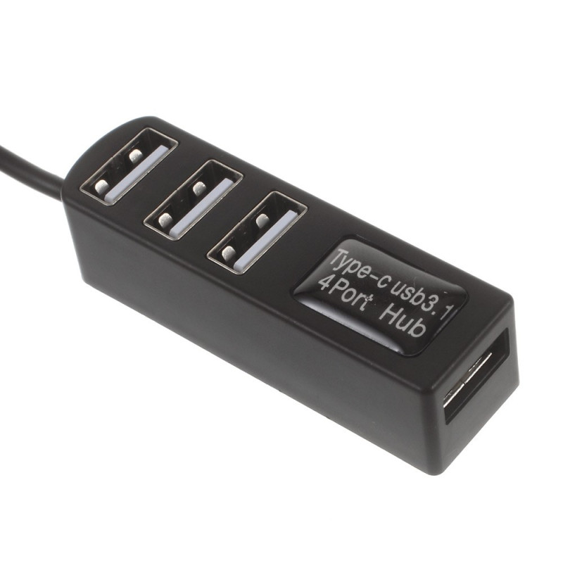4 porter USB 3.1 Type C Hub høyhastighets hub SVART