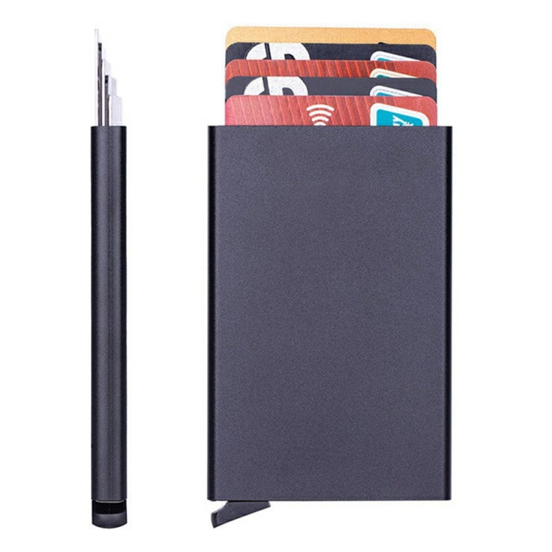 RFID-blokerende aluminiumskortholder slankt design kreditkortholder - sort