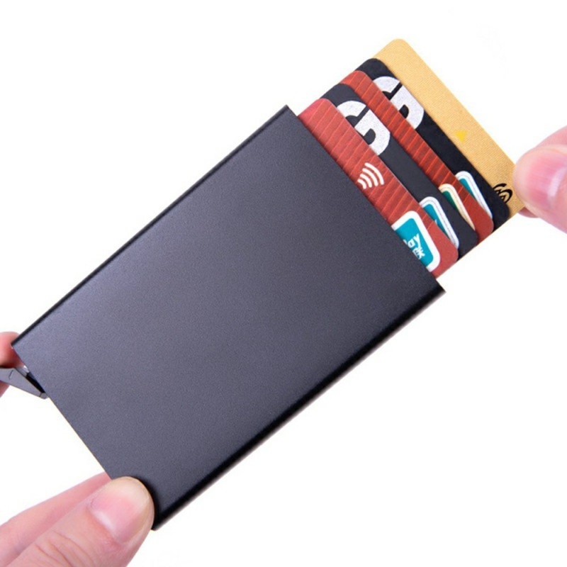 RFID-blokkerende kortholder i aluminium, slank design for kredittkortholder - svart