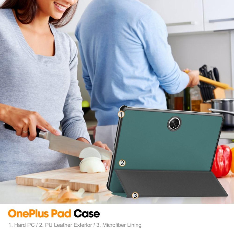 For OnePlus Pad Tri - fold Stand Wake / Sleep Cover Tablet Case - Green