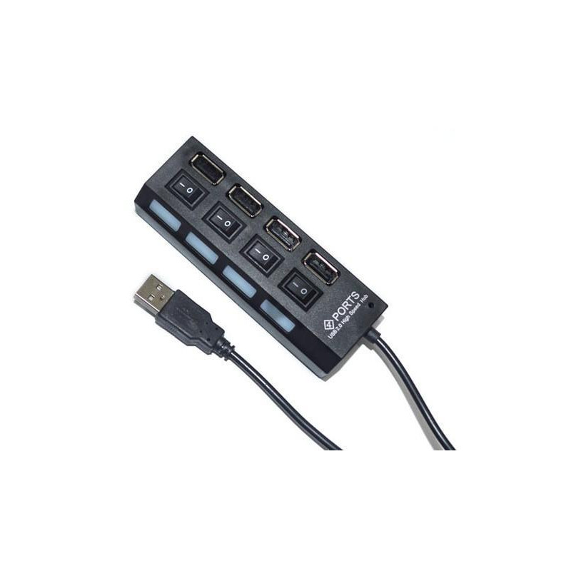 4 porter USB Hub 2.0 høyhastighets hub av/på - bryter med LED - lampe