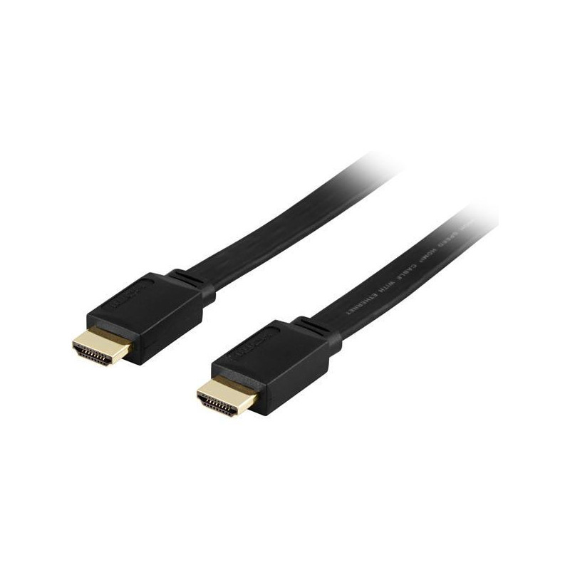 DELTACO platt HDMI 1.4 - kabel, HDMI Type A ha, guldpläterad, 1m, svart
