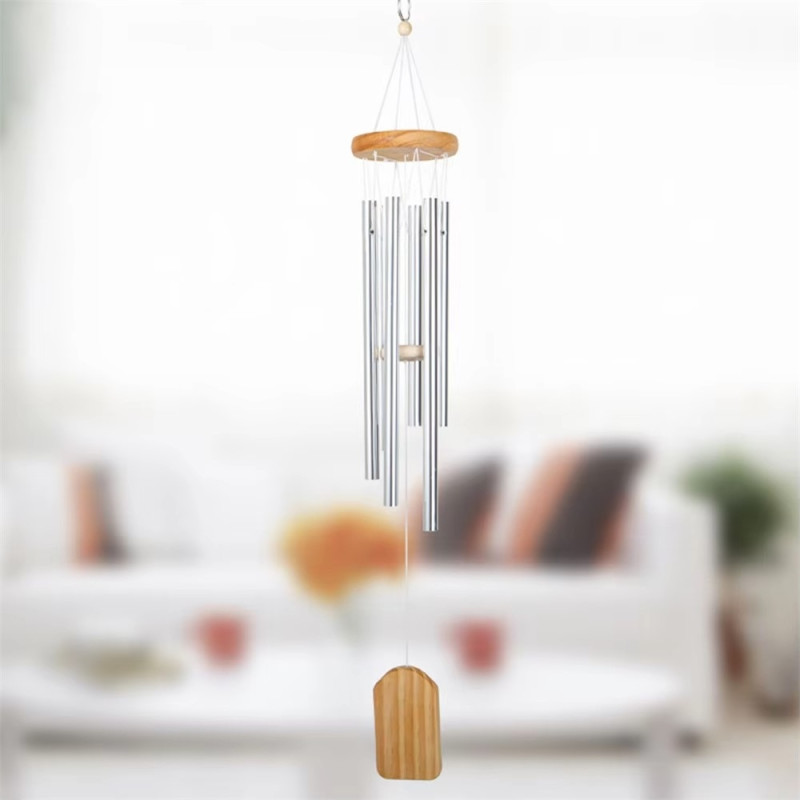 Wind chime aluminum metal tube hanging ornament white wood square pendant white rope