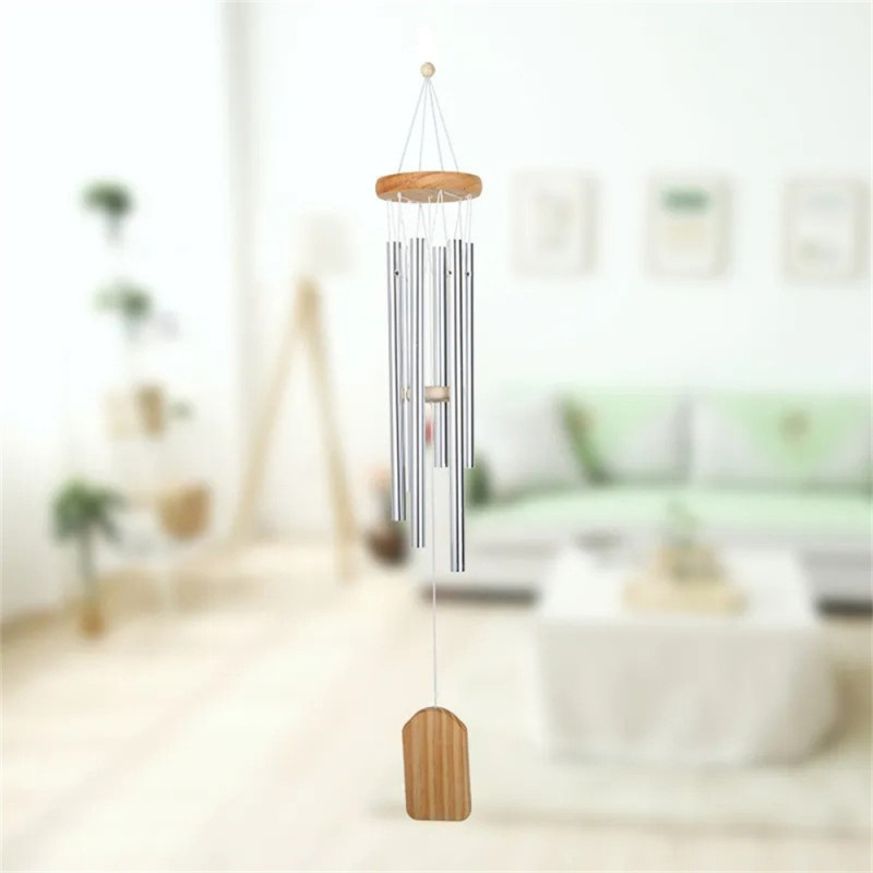 Wind chime aluminum metal tube hanging ornament white wood square pendant white rope