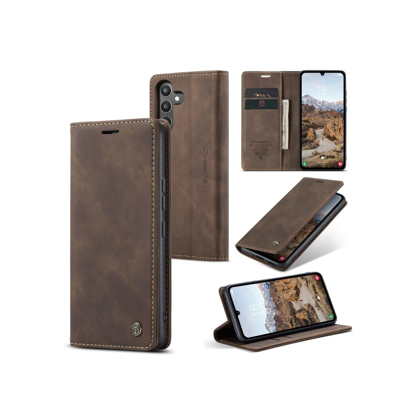 CASEME Retro Lompakkokotelo Samsung Galaxy A34 - puhelimelle - Kahvi