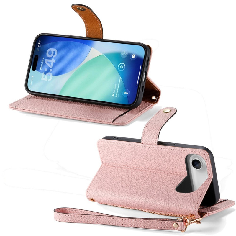For iPhone Air Case RFID Blocking Zipper Pocket Wallet Phone Cover with Strap