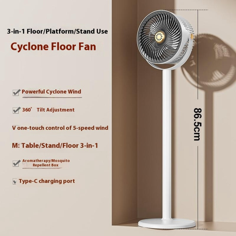 Fan Retractable USB Desk Floor Adjustable Height 5 Speeds Large Airflow