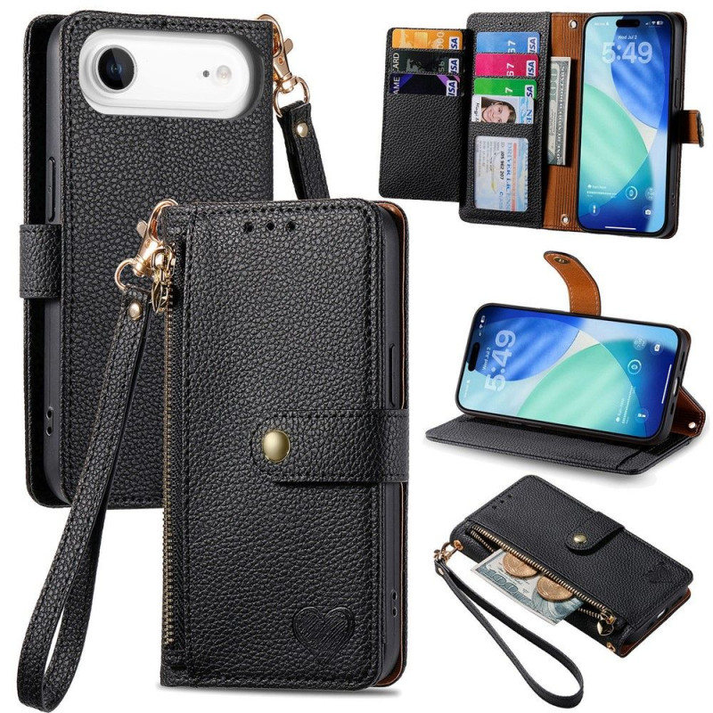 For iPhone Air Case RFID Blocking Zipper Pocket Wallet Phone Cover with Strap