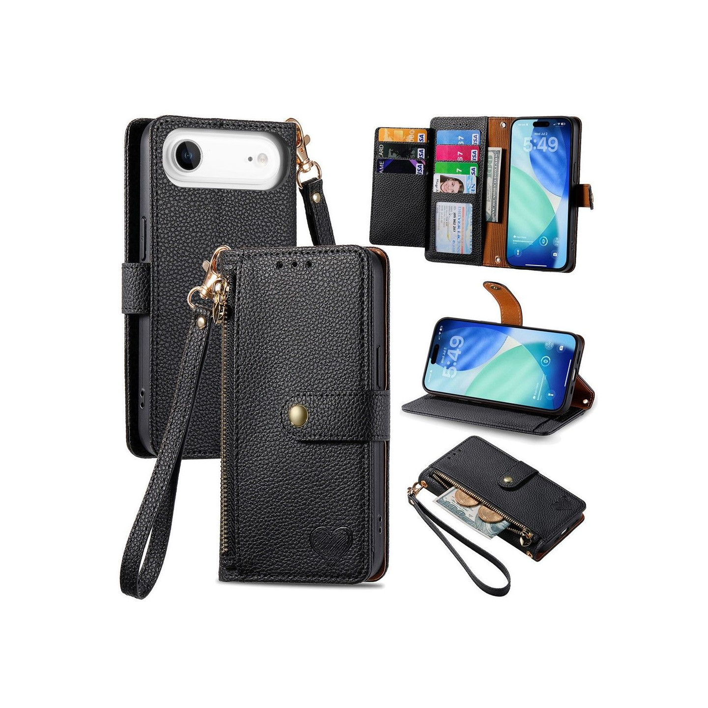 For iPhone Air Deksel RFID-blokkering Glidelåslomme Lommebokdeksel med Stropp