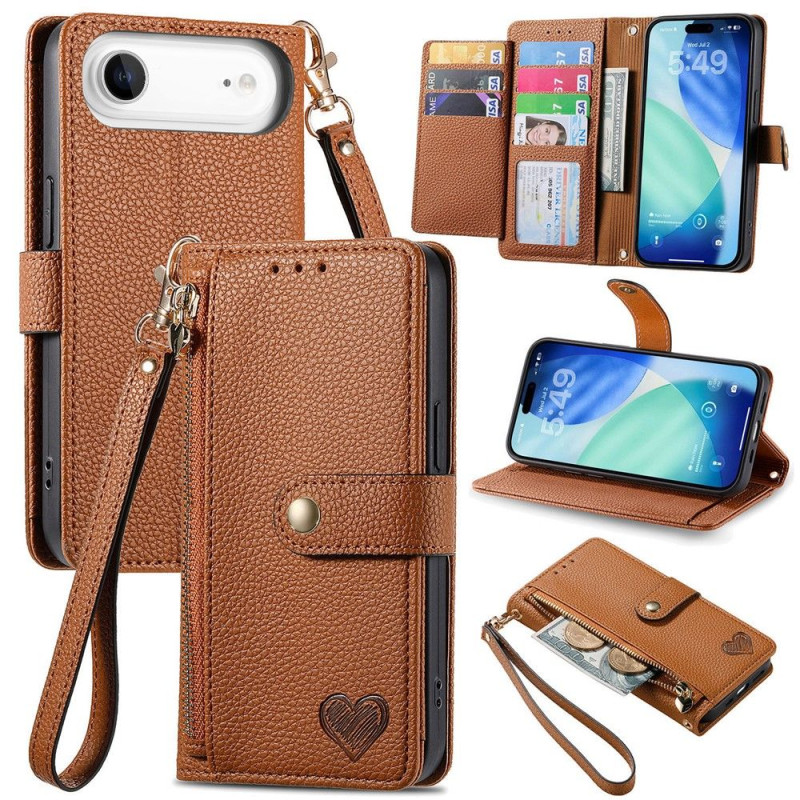For iPhone Air Case RFID Blocking Zipper Pocket Wallet Phone Cover with Strap