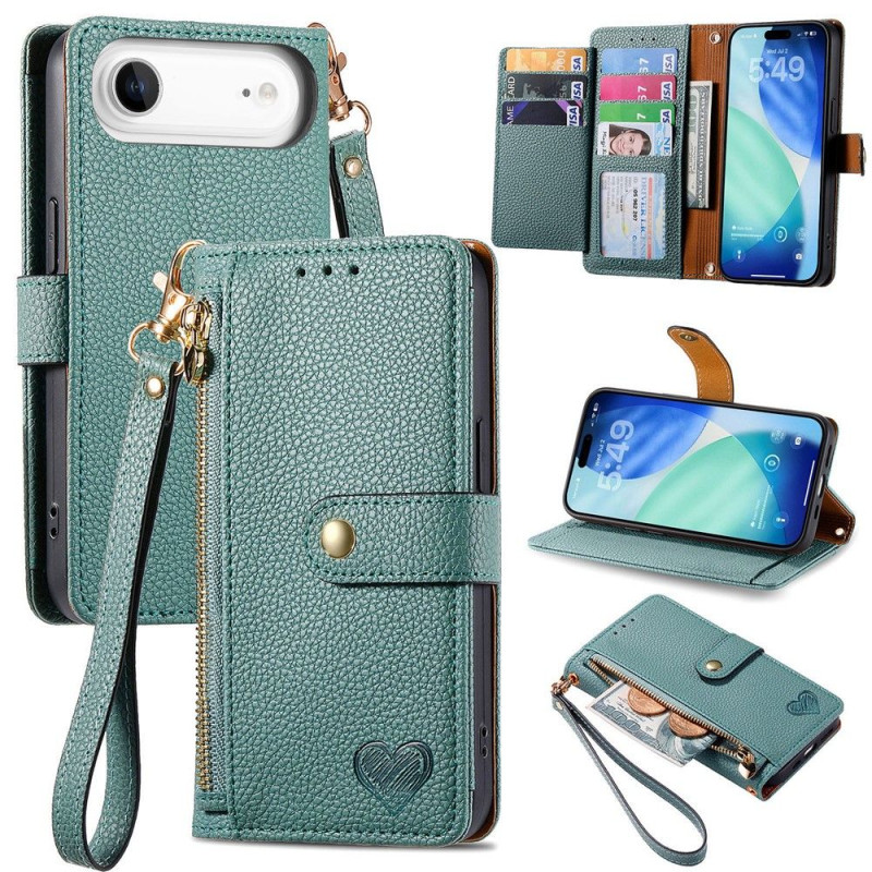 For iPhone Air Case RFID Blocking Zipper Pocket Wallet Phone Cover with Strap