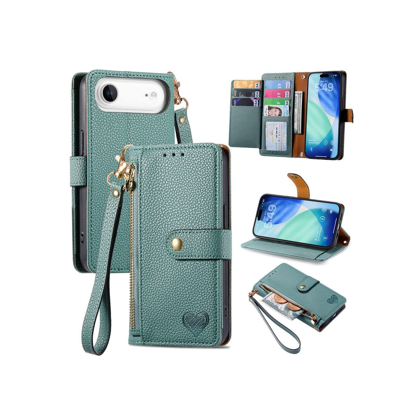 For iPhone Air Case RFID Blocking Zipper Pocket Wallet Phone Cover with Strap