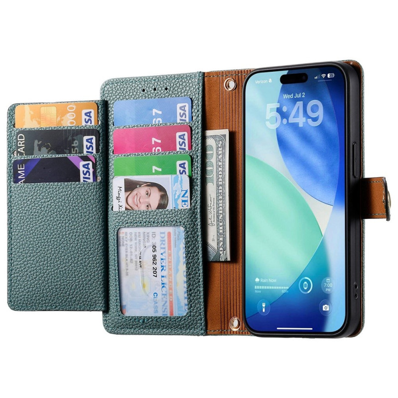 For iPhone 17 Pro Case RFID Blocking Zipper Pocket Wallet Phone Cover with Strap