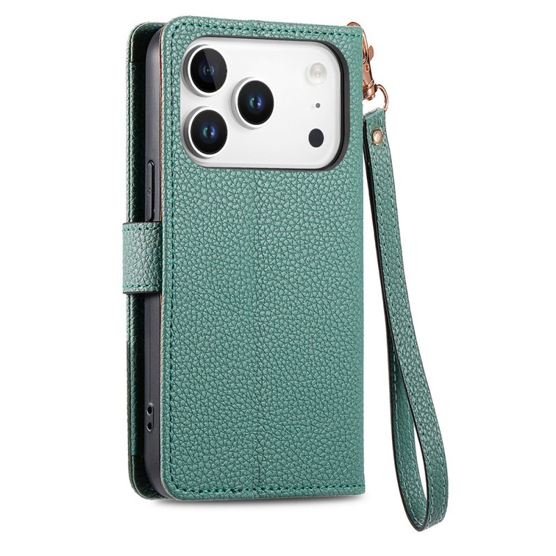 For iPhone 17 Pro Case RFID Blocking Zipper Pocket Wallet Phone Cover with Strap