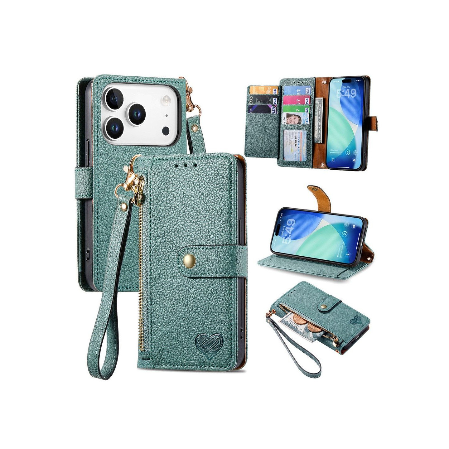 iPhone 17 Pro Max Kuori RFID-suojaus Vetoketjutasku Lompakkokotelo Rannekkeella