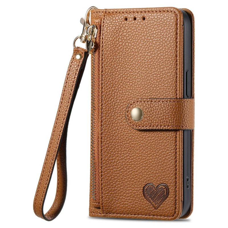 For iPhone 17 Pro Max Case RFID Blocking Zipper Pocket Wallet Phone Cover with Strap