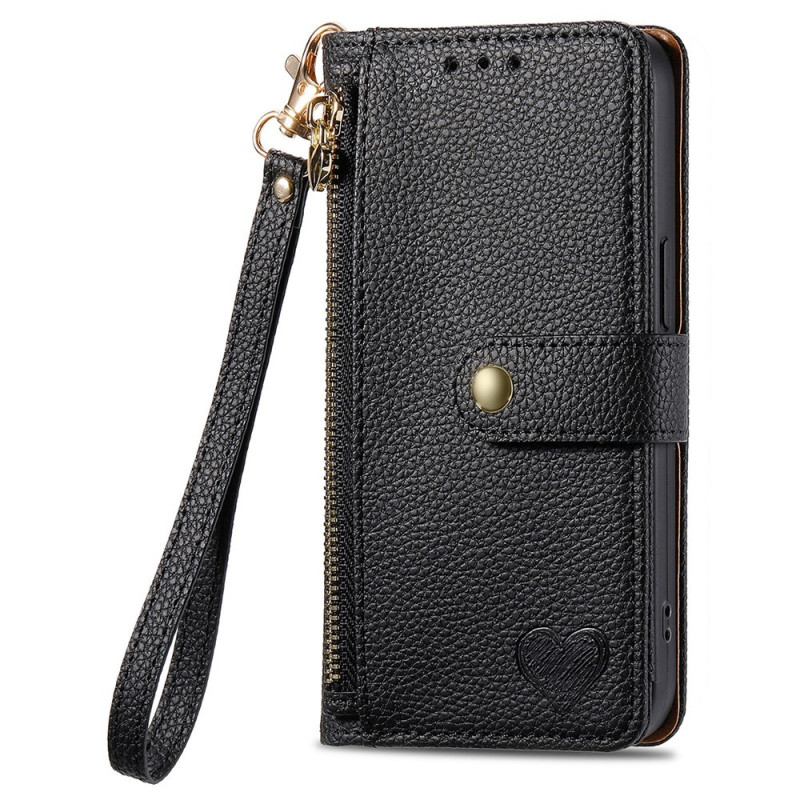 For iPhone 17 Pro Max Case RFID Blocking Zipper Pocket Wallet Phone Cover with Strap