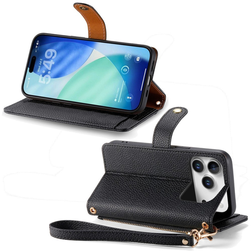 For iPhone 17 Pro Max Cover RFID-blokering Lynlåslomme Tegnebogsetui med Rem