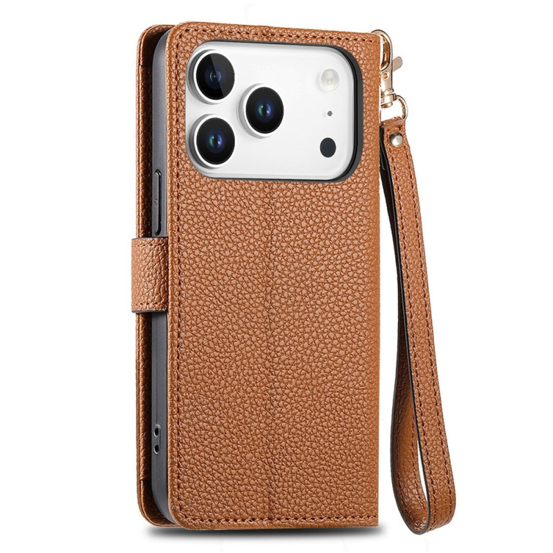 For iPhone 17 Pro Max Case RFID Blocking Zipper Pocket Wallet Phone Cover with Strap