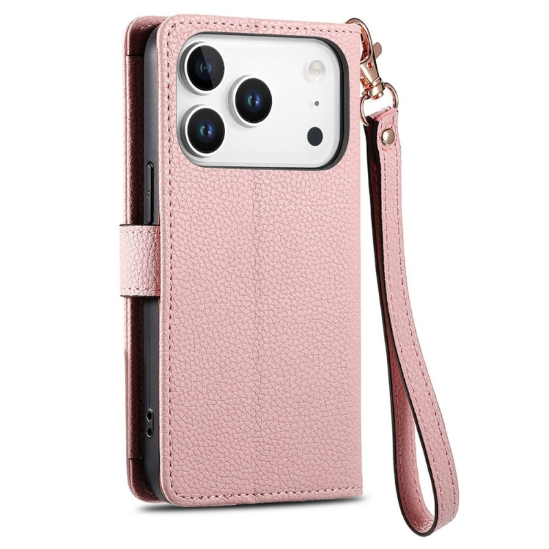 For iPhone 17 Pro Max Deksel RFID-blokkering Glidelåslomme Lommebokdeksel med Stropp