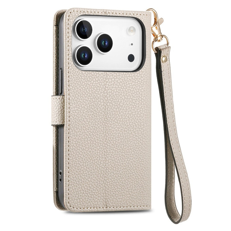 For iPhone 17 Pro Case RFID Blocking Zipper Pocket Wallet Phone Cover with Strap