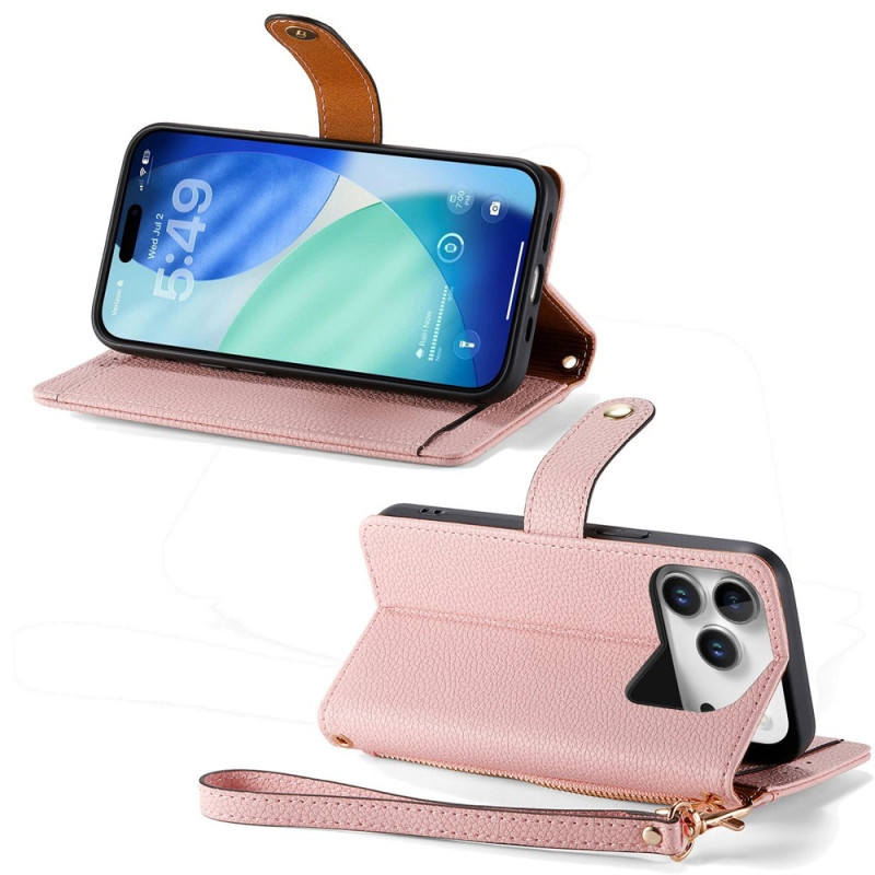 For iPhone 17 Pro Deksel RFID-blokkering Glidelåslomme Lommebokdeksel med Stropp