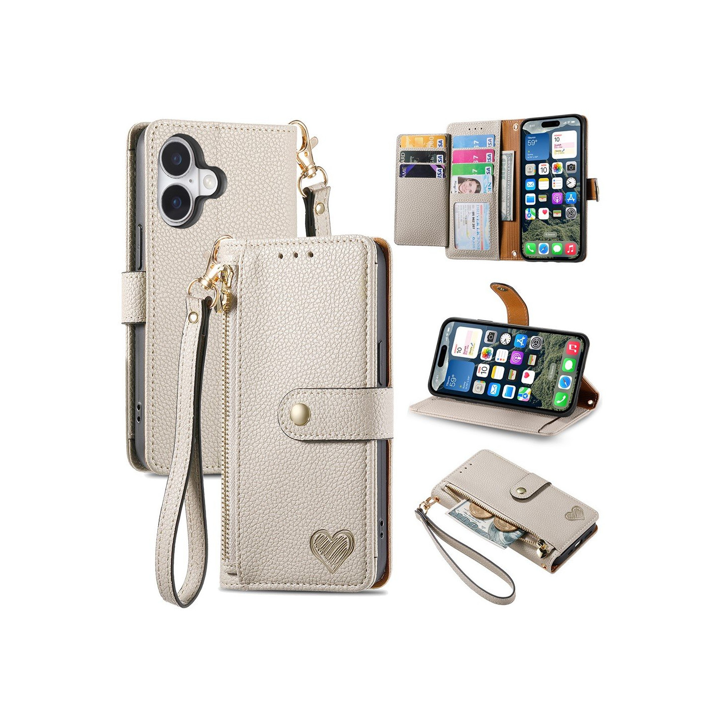 For iPhone 17 Cover RFID-blokering Lynlåslomme Tegnebogsetui med Rem