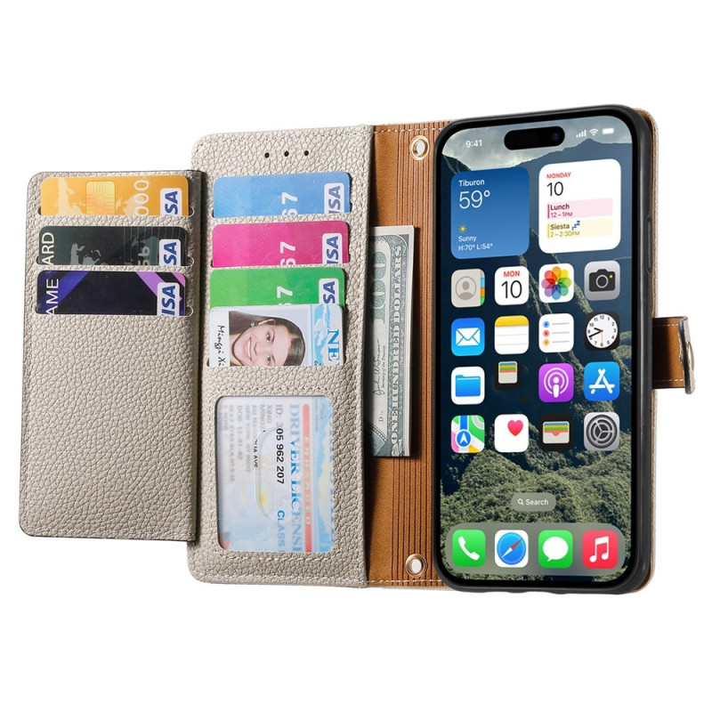 For iPhone 17 Case RFID Blocking Zipper Pocket Wallet Phone Cover with Strap