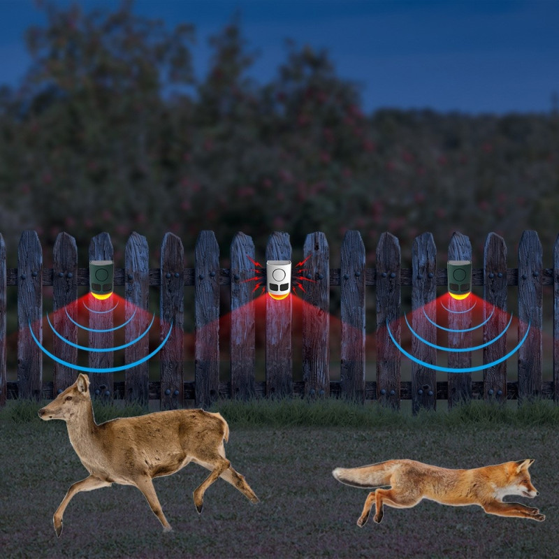 13 Sound Motion Sensor Alarm Solar Powered Animal Repellent with LED Flashing Light