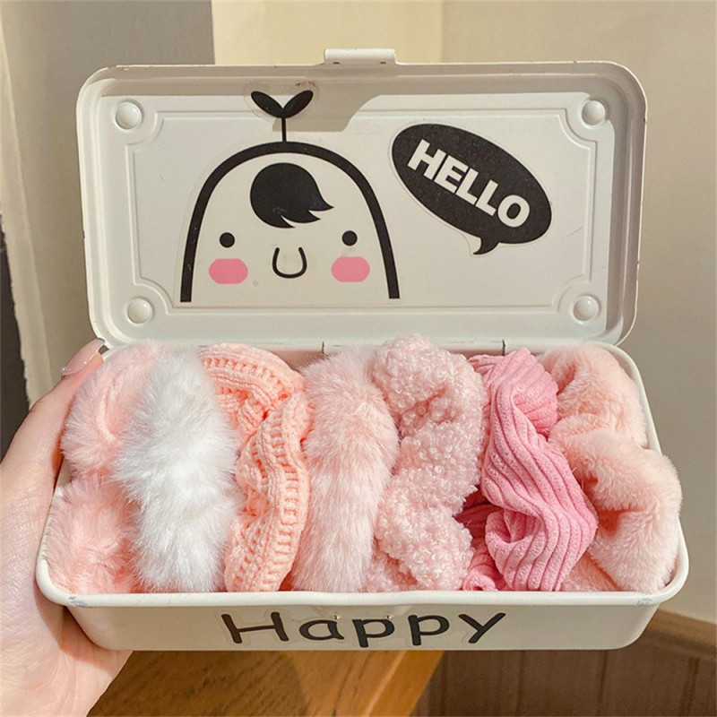 7pcs Plush Hair Ties Hair Bands Fabric Elastic Hair Bands Hair Accessory - Pink