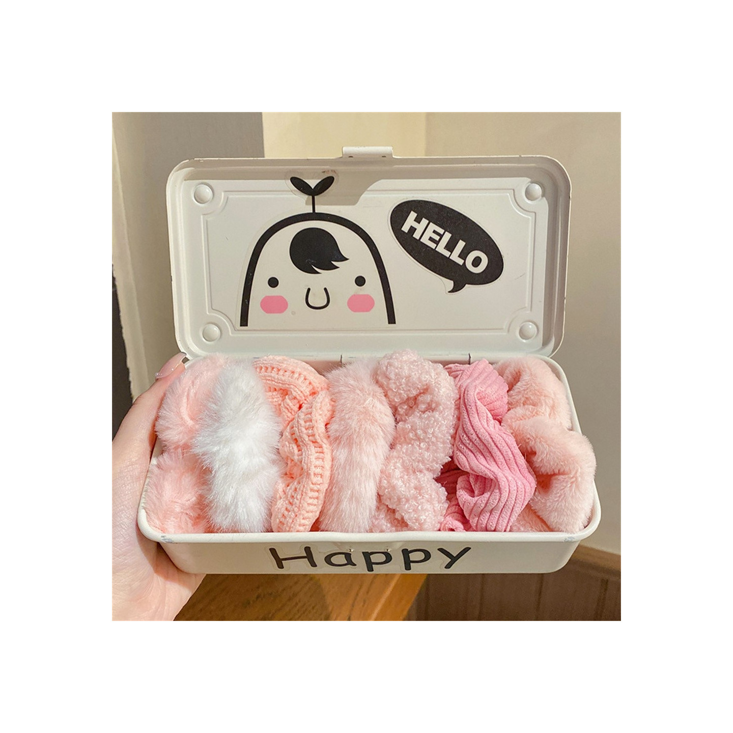 7 stk. plysj hårstrikker hårbånd stoff elastiske hårbånd hårtilbehør - Rosa