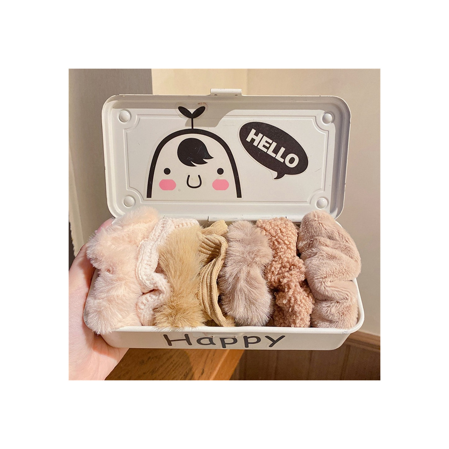 7 stk. plysj hårstrikker hårbånd stoff elastiske hårbånd hårtilbehør - Coffee